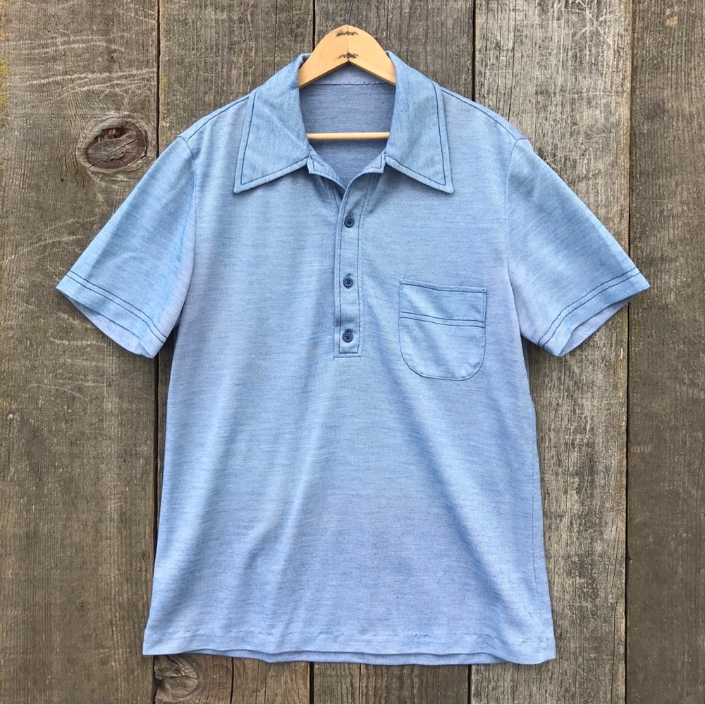 Vintage 70s Handmade Big Collar Polo Dad Shirt Golf Springtime Medium